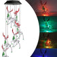 Clear reindeer LED figures with red antlers, glowing in several colors from a solar lamp head, black housing option