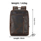 Coffee cowhide backpack with a vertical front zip, 43 cm high, 30 cm long, 13 cm wide, 1.42 kg
