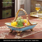 Wood grain resin decor piece trimmed in antiqued gold tone with a cream pearl shell inlay body