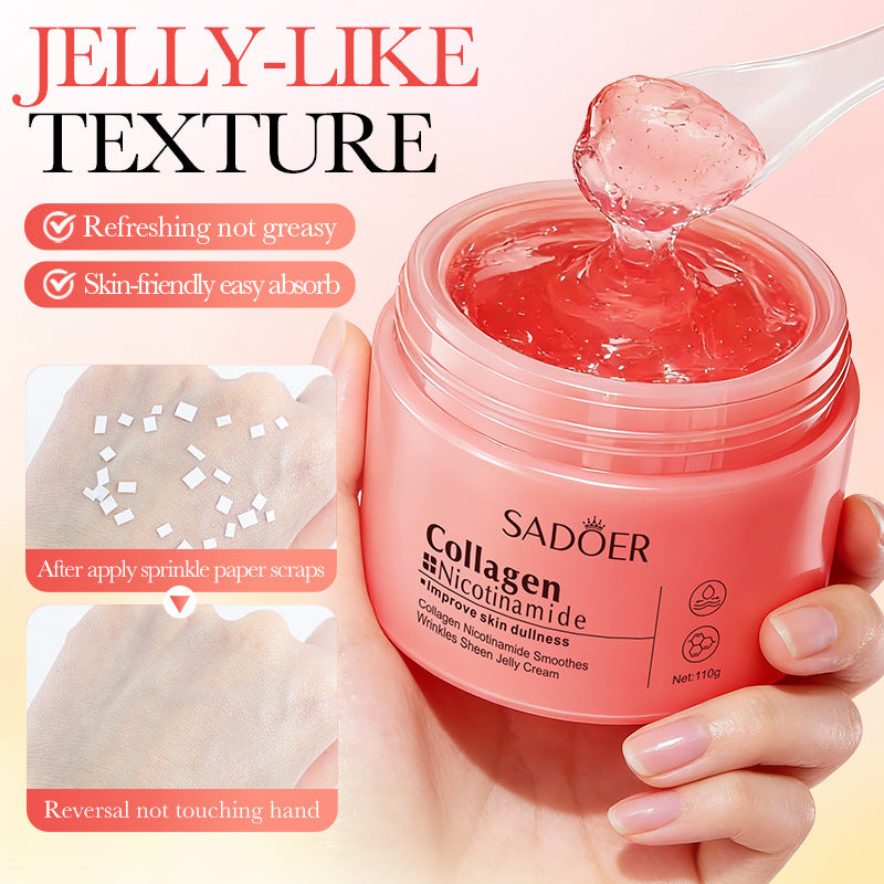 Hand holding pink jelly cream jar showing the refreshing jelly gel texture