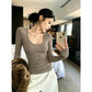 Taupe long sleeve scoop neck knit top, photo used for the Taupe M option