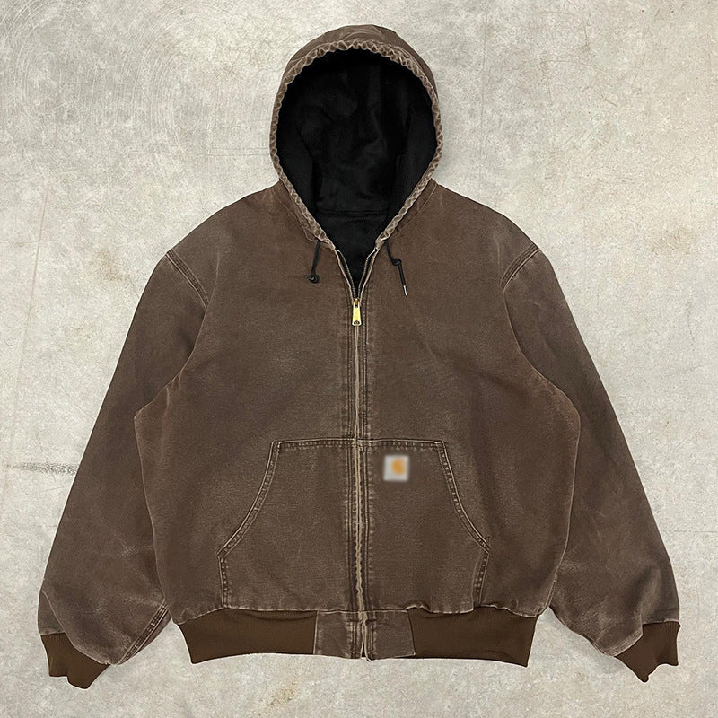 Brown hooded zip jacket option photo, size S