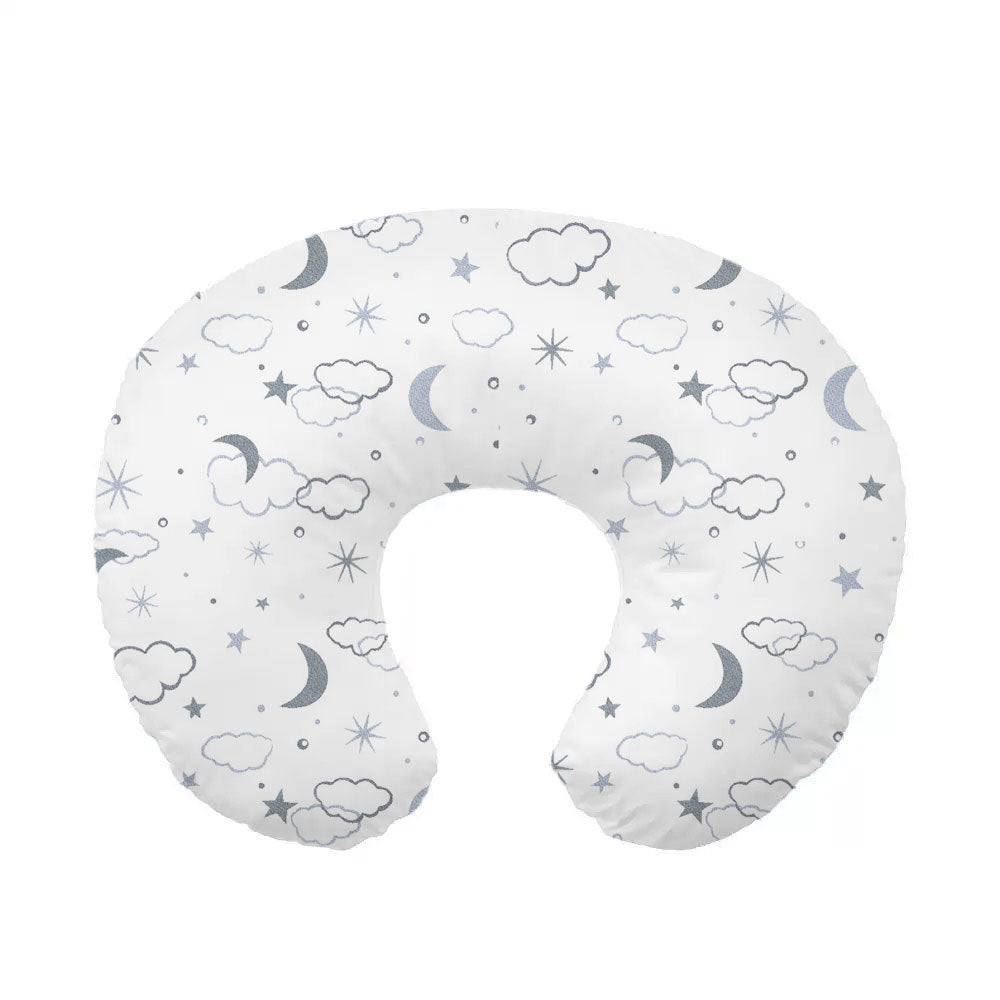 U-shaped pillowcase with gray moons, stars and clouds on white, option Stars and Moon Pillowcase