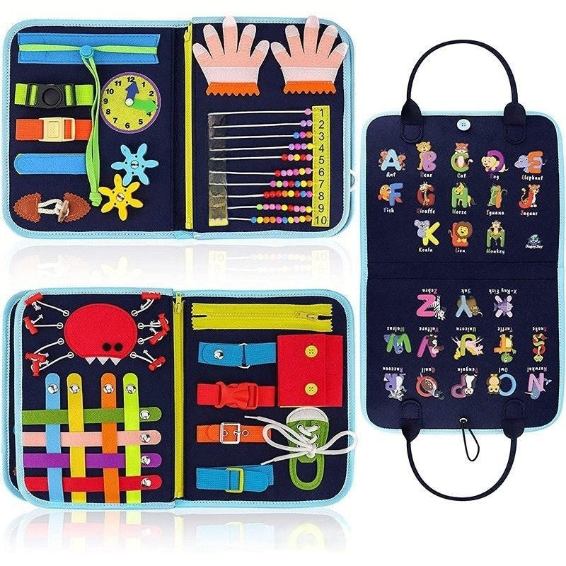 Felt activity board page with numbers and the alphabet to match