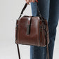 Genuine leather vintage style crossbody bucket bag front view