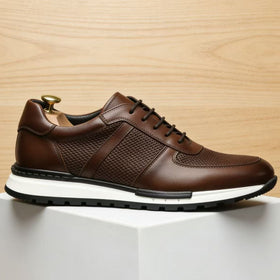 Mens Cowhide Leather Sneakers with Lugged Rubber Sole