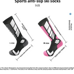 Size chart for the ski socks showing M with a 19 cm sole and L with a 21 cm sole, length 37 to 39 cm