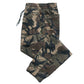 Camo cargo joggers laid flat showing thigh cargo pockets and a tapered elastic cuff leg