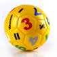 Yellow Size 2 kids soccer ball with colorful printed numbers and simple math symbols on soft PVC