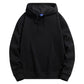Black heavyweight pullover hoodie with drawstring hood and kangaroo pocket, front view, size XXXXL option