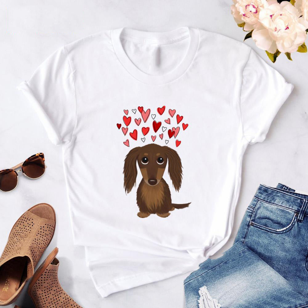 Dachshund printed women crewneck tshirt with short sleeves