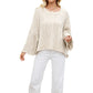 Womens twist cable knit sweater with a rolled crew neck and dropped shoulder sleeves