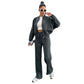 Dark gray fleece zip jacket and wide-leg pants set, back view