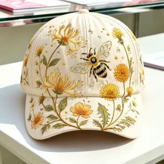 Polyester baseball cap with an allover floral digital print and a curved shading brim