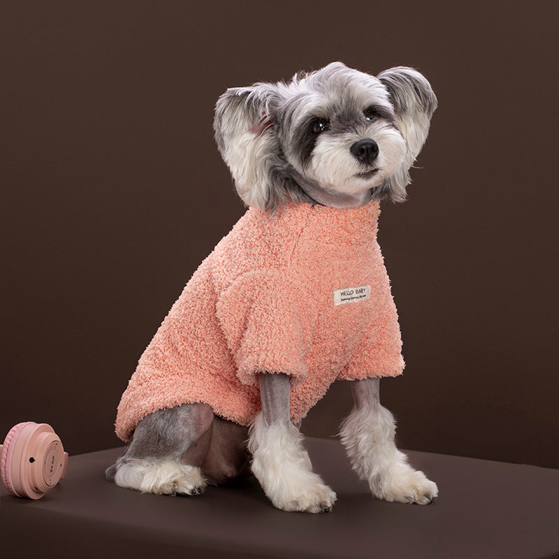 Back view of the fleece dog sweater showing the D-ring leash loop between the shoulders