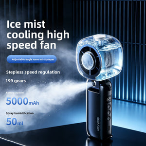 Ice mist cooling handheld fan spraying fine mist with 5000mAh battery and speed display