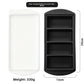 Four compartment silicone tray beside its white lid, 29 cm long, 330 g, option 4 Cavities 29 cm Tray, Black
