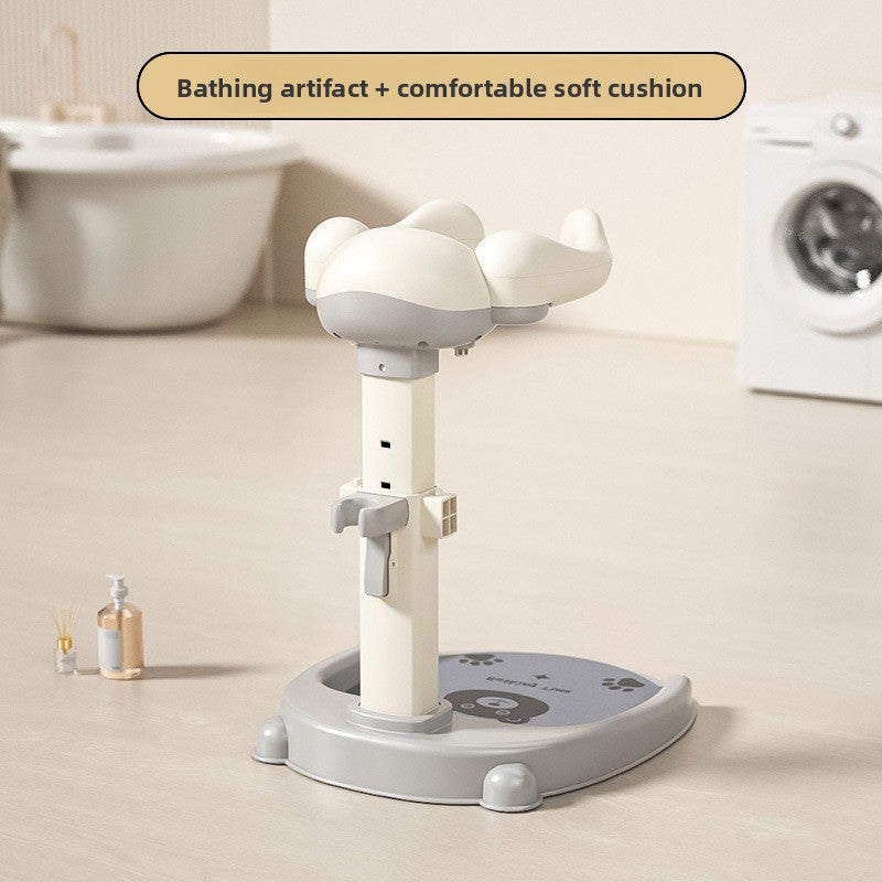 Baby bath support set up for a bathing moment near a basin