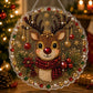 Beaded Christmas ornament with a hanging string on a clear acrylic disc