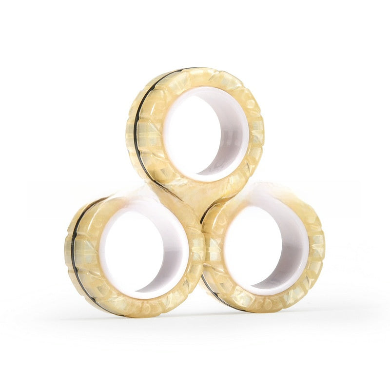 Magnetic fidget rings displayed in a bright color option