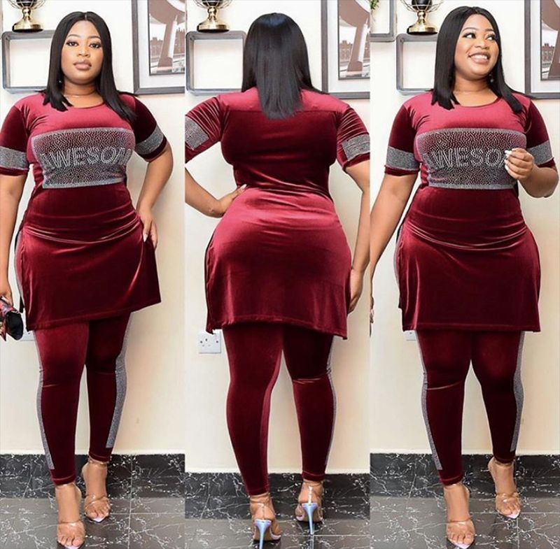 Wine red velvet rhinestone two piece set, longline AWESOME top and leggings, size L