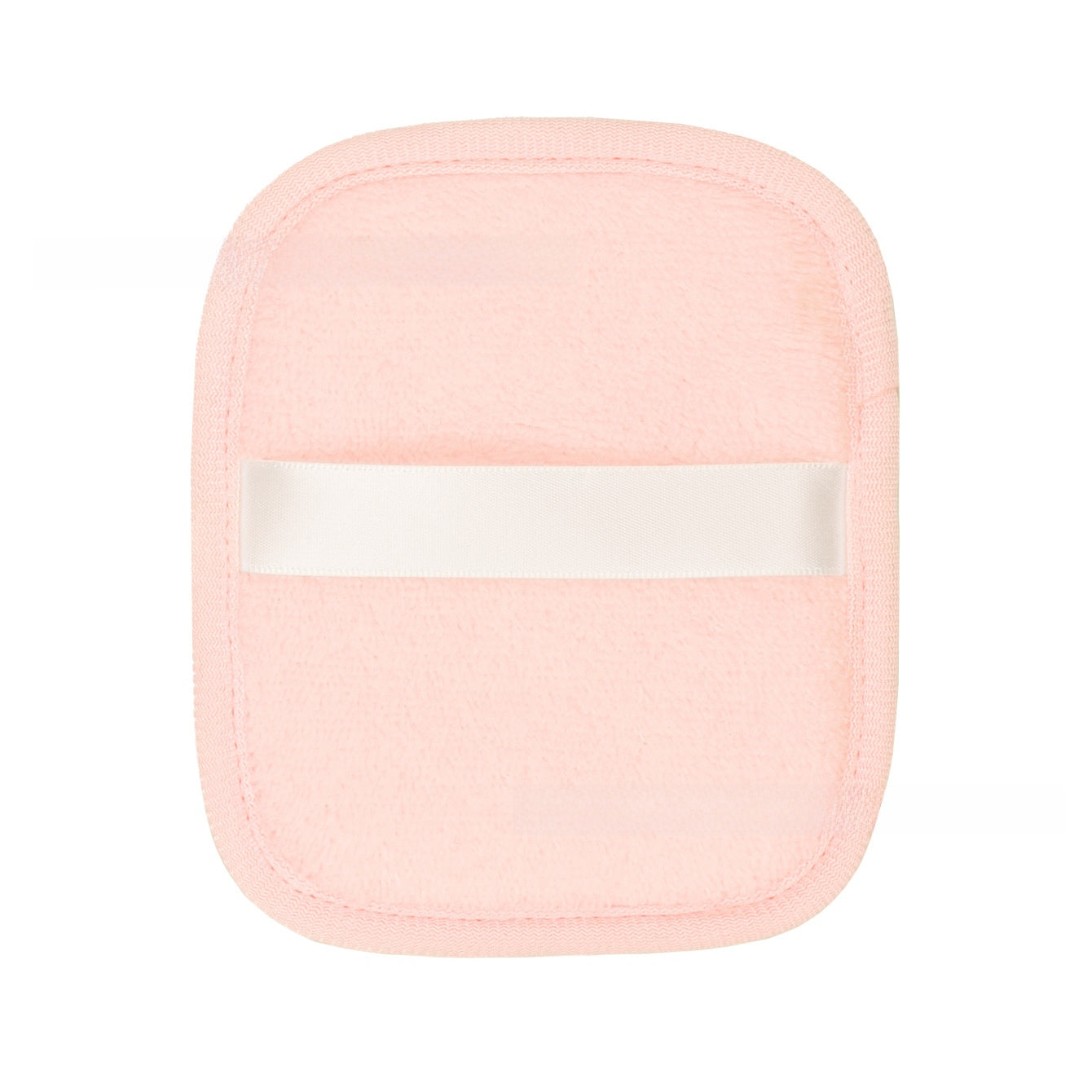 Reusable makeup remover pad with a satin hand strap shown on a plain background