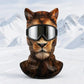 Dark brown lion print fleece balaclava with mane, Animal Winter Mask I option