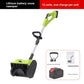 Lime green cordless snow blower with 5-cell lithium-ion pack, two batteries, charger and EU plug