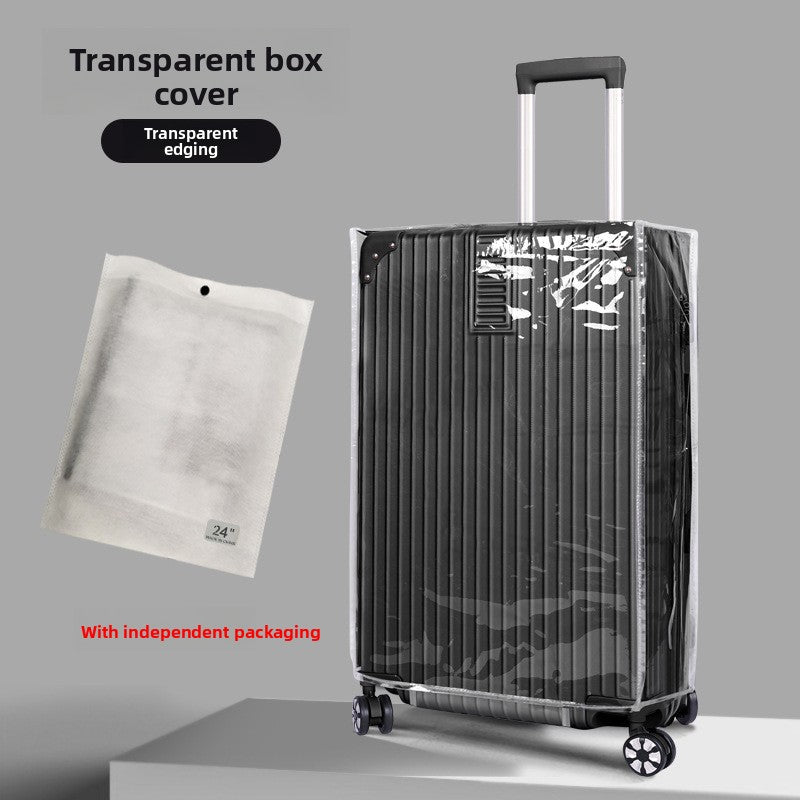 Water resistant transparent PVC cover fitted over a travel suitcase shell