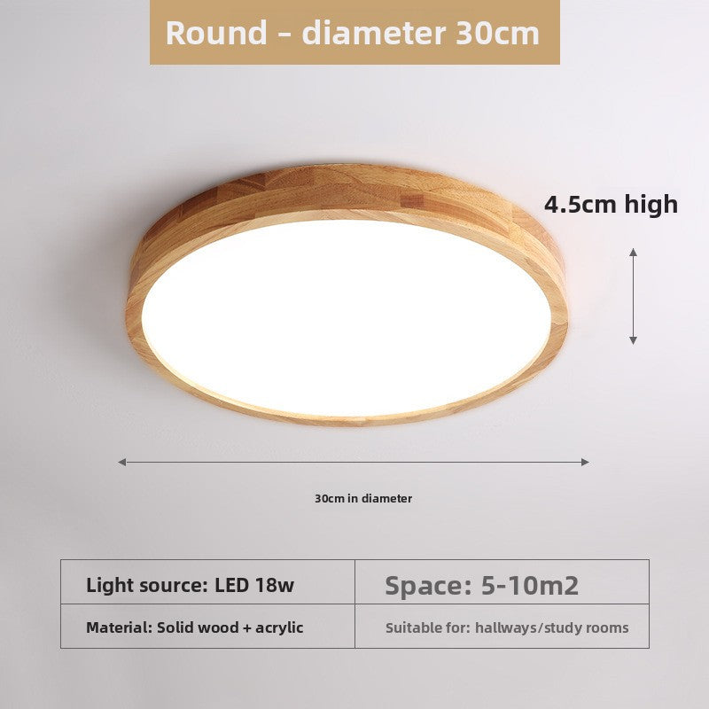 Round 30 cm solid wood LED ceiling lamp, 4.5 cm high, 18 W, for 5 to 10 square meters, yellow light option