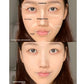 Face map showing where to place the cream highlighter and the blended result