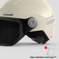 Half helmet visor flipped up clear of the face, hinged at the temple