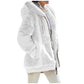 Women's loose plush hooded zip jacket with a contrast lined drawstring hood and two zip pockets
