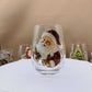 Clear borosilicate Christmas glass cup with a raised painted flat Santa holiday motif
