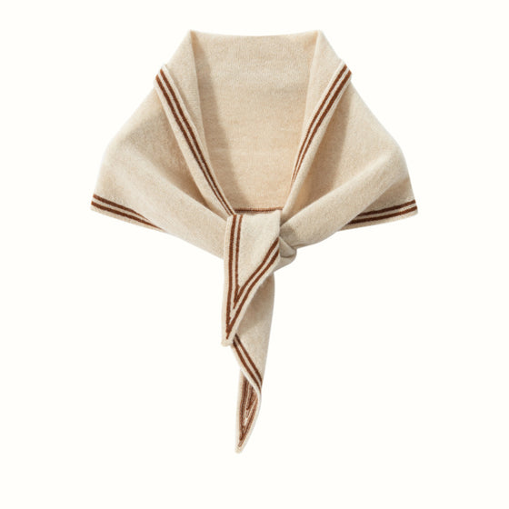 Womens Knit Triangle Scarf with Striped Trim