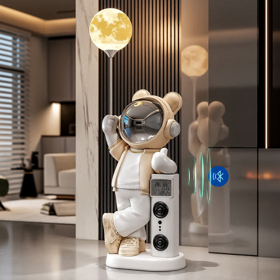 Astronaut Bear Floor Statue with Moon Lamp, Speaker and Coin Bank