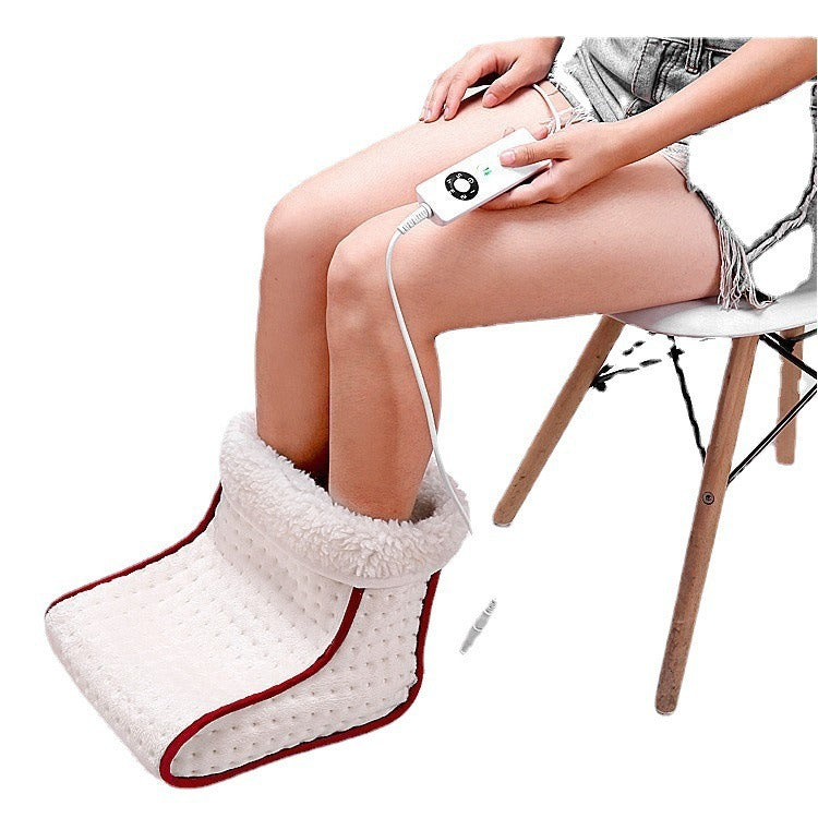 Electric heated foot warmer in plush velvet with a sherpa lined opening on the floor