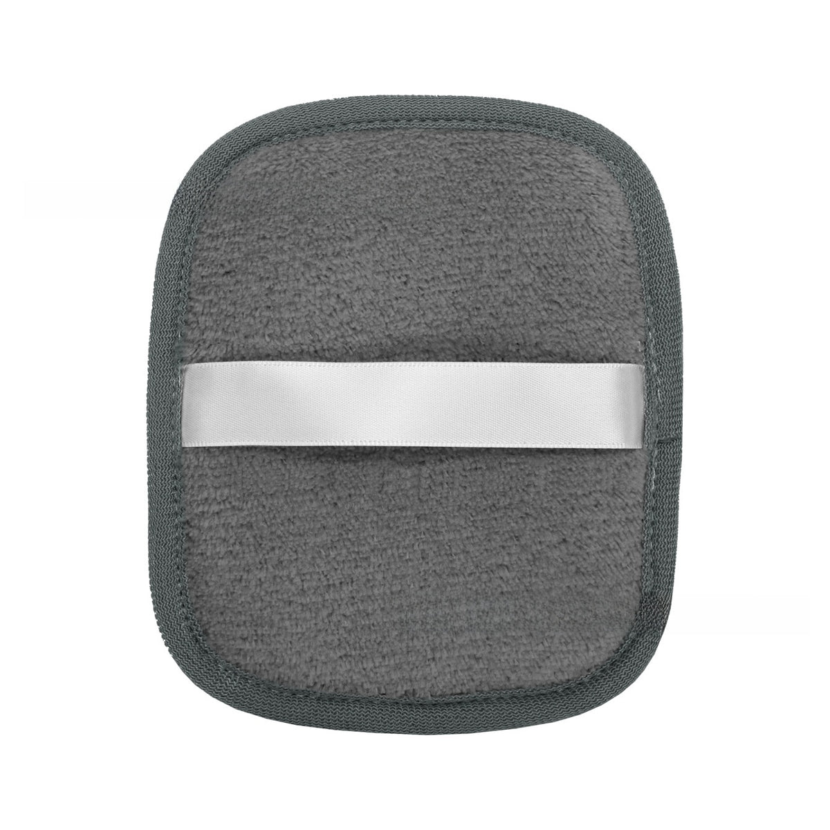 Reusable makeup remover pad with a satin hand strap shown on a plain background