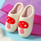 Cream plush slippers with a tufted red mushroom design, size 44-45 option