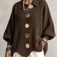 Dark brown ribbed knit top with a collar and gold tone metal buttons, Brown option, size XL