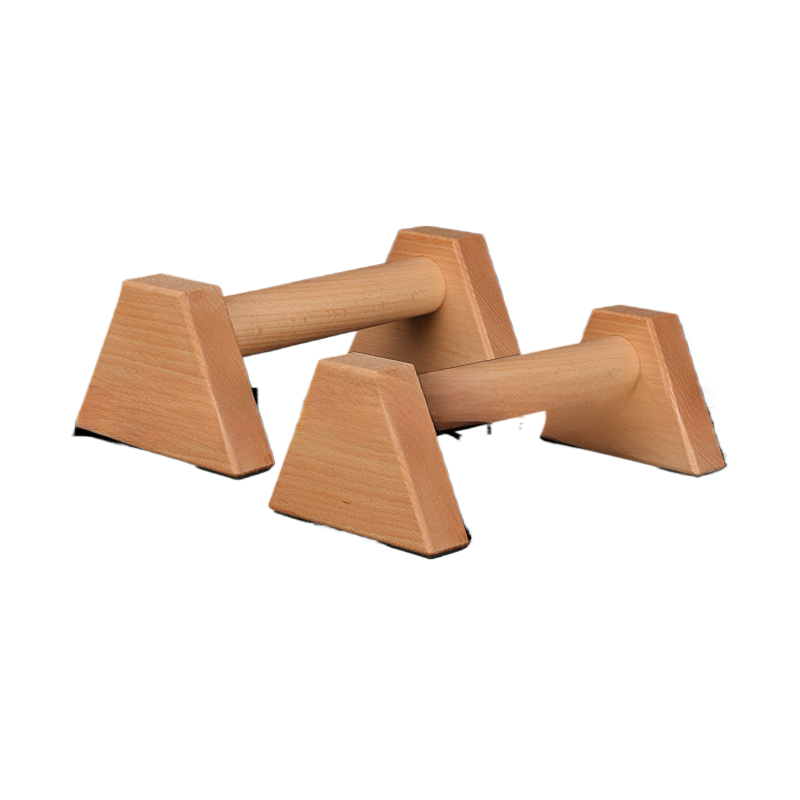 Four sided beech push up bars three quarter view, trapezoid end blocks on white