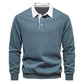Long sleeve polo collar pullover shown from a natural daily routine angle