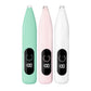 Emerald green, pink and pearl white pet paw trimmers side by side showing the battery percentage window