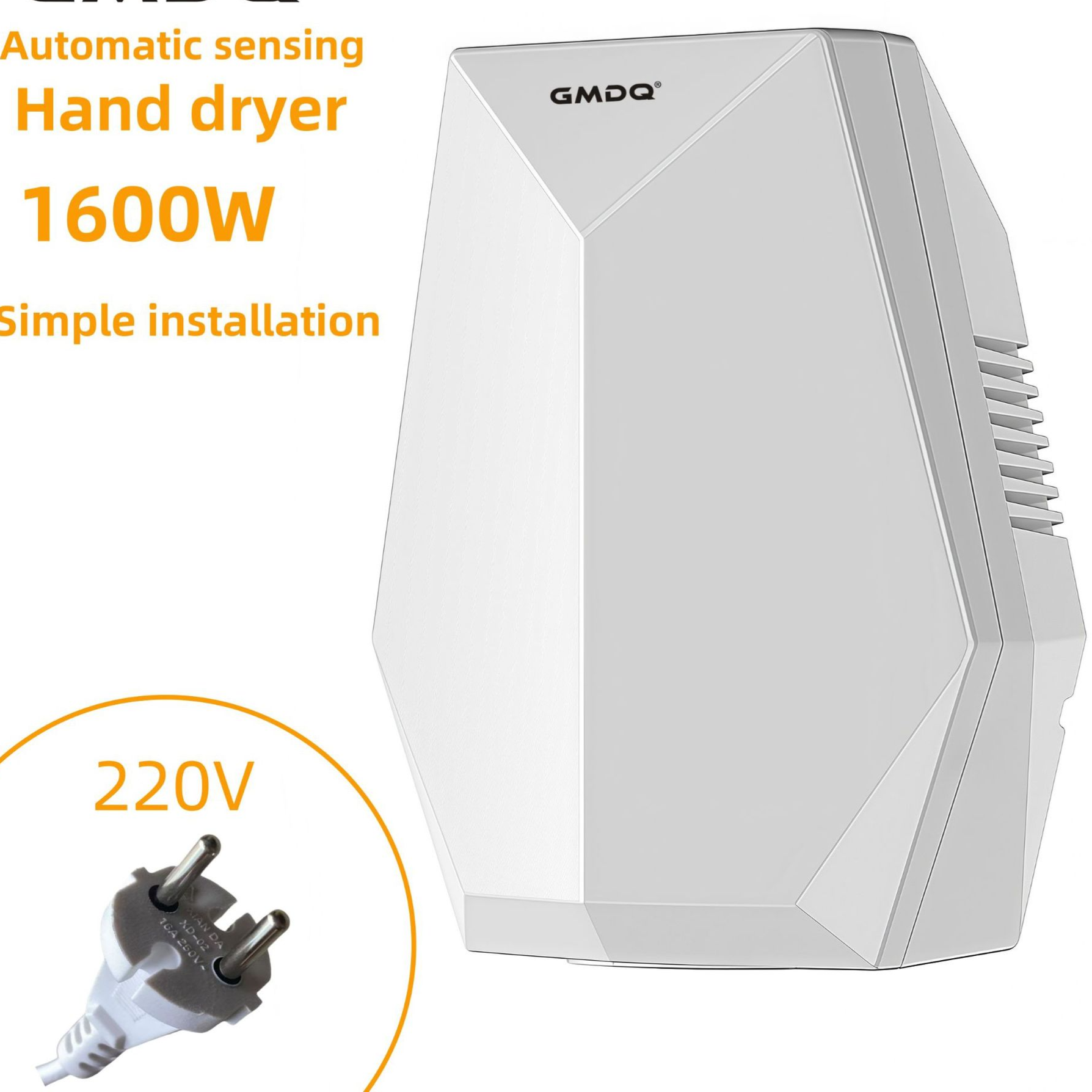 Automatic hand dryer nozzle and sensor shown in a close view