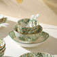 Single green leaf porcelain rice bowl with a slim gold-tone rim