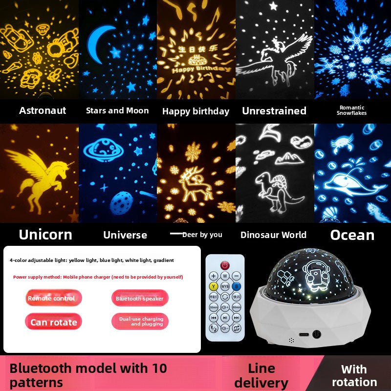 Ocean projection scene of drifting fish cast across a bedroom ceiling