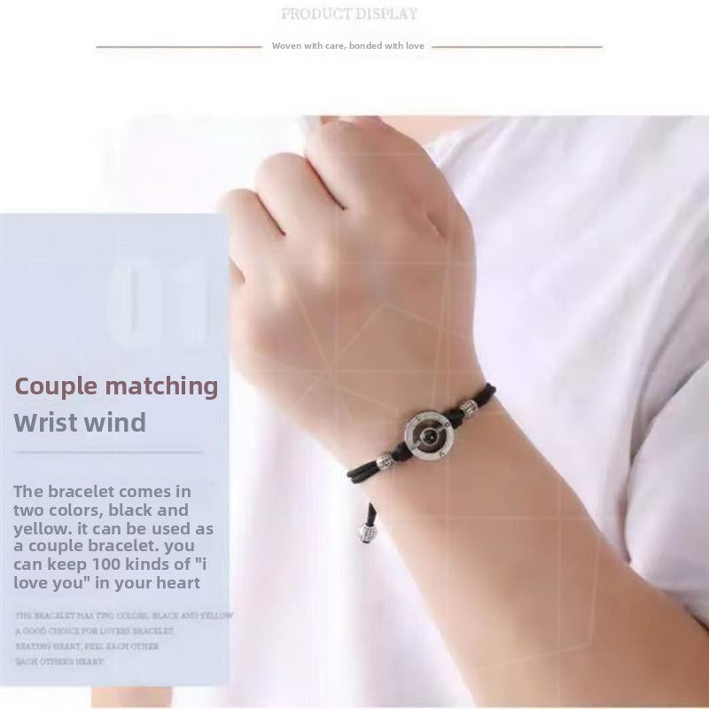 Couple bracelets set worn on the wrist, paired cord bands in everyday use