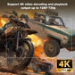Action scene on a projected screen with a frame, caption about 4K video decoding and playback output up to 1280 by 720