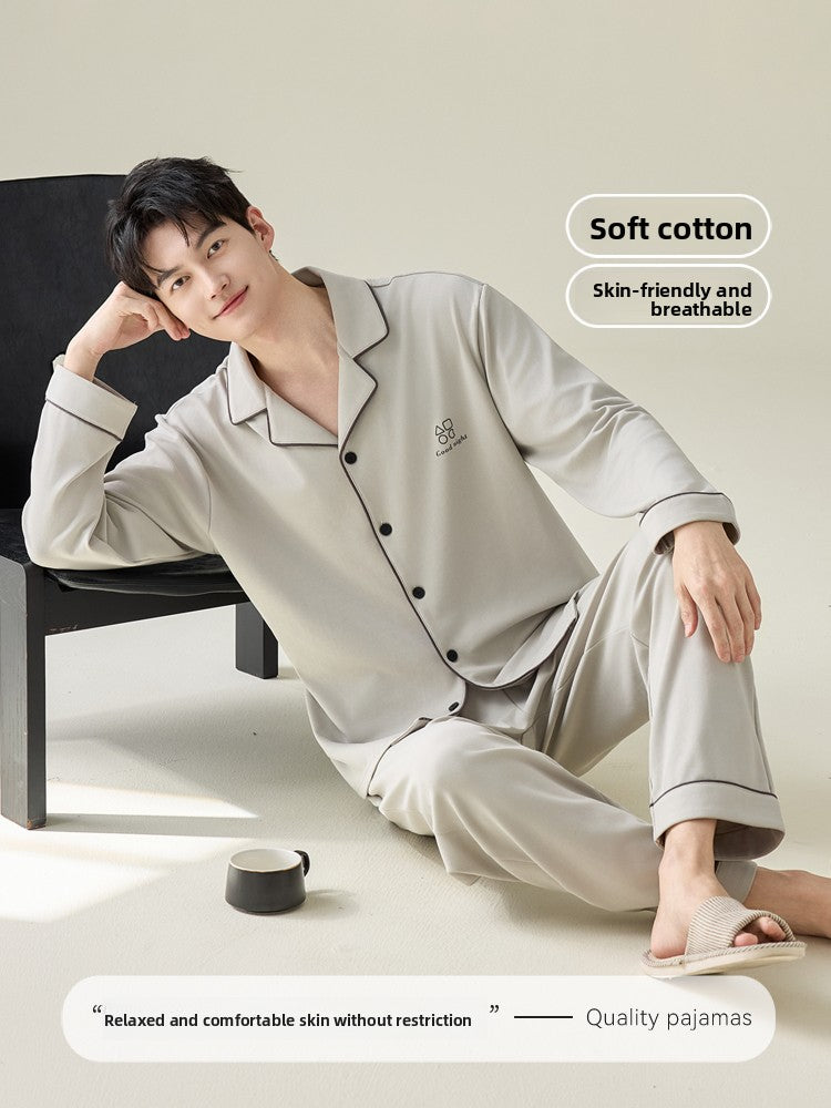 Men's Cotton Long Sleeve Pajama | angled lifestyle styling shot