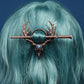 Gothic crow skull antler hairpin in alloy front view
